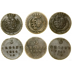 Polska, zestaw 3 x 3 grosze, 1812 IB, 1813 IB, 1814 IB, Warszawa