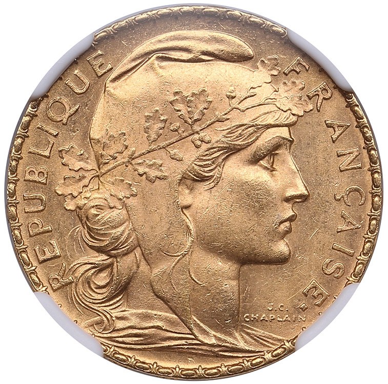フランスレ-ス20m France 20 Francs 1903 - Third Republic (1870-1940) - NGC MS 63