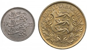Estonia 1 Mark 1922 & 1 Kroon 1934