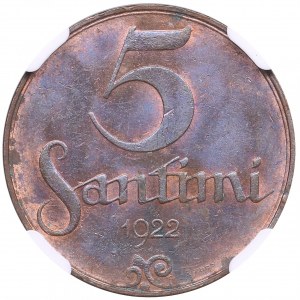 Latvia 5 Santimi 1922 - NGC MS 62 BN