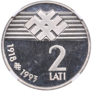 Latvia 2 Lati 1993 - 75th Anniversary of the Republic of Latvia - NGC MS 68 ULTRA CAMEO