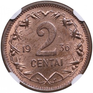 Lithuania 2 Centai 1936 - NGC MS 65 RB