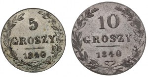 Group of Russian (Poland) 10 & 5 Groszy 1840 MW - Nicholas I (1825-1855)