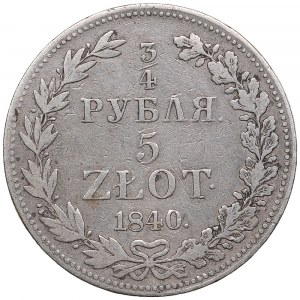 Russia (Poland) 3/4 Roubles / 5 Zlotych 1840 MW - Nicholas I (1825-1855)