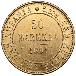 Finland (Russia) 20 Markkaa 1891 L - Alexander III (1881-1894)