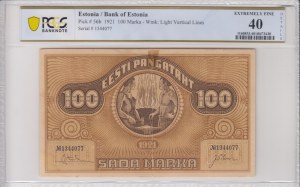 Estonia 100 Marka 1921 - PCGS 40 EXTREMELY FINE DETAILS