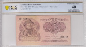 Estonia 5 Krooni 1929 - PCGS 40 EXTREMELY FINE