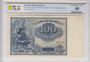 Estonia 100 Krooni 1935 - PCGS 40 EXTREMELY FINE
