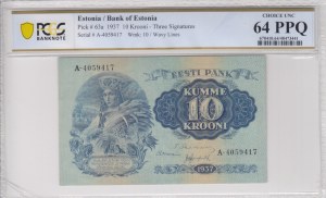 Estonia 10 Krooni 1937 - PCGS 64 PPQ CHOICE UNC