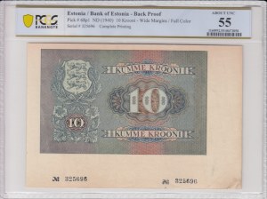 Estonia 10 Krooni (1940) - Back Proof - PCGS 55 ABOUT UNC