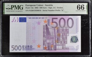 Austria 500 Euro 2002 - PMG 66 EPQ Gem Uncirculated