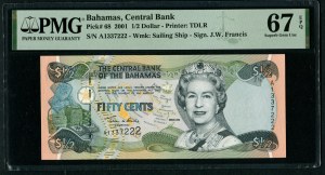 Bahamas 1/2 Dollar 2001 - PMG 67 EPQ Superb Gem Unc