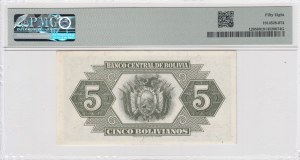 Bolivia 5 Bolivianos 1928 - PMG 58 Choice About Unc