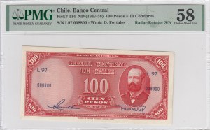 Chile 100 Pesos = 10 Condor 1947 - PMG 58 Choice About Unc