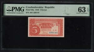 Czechoslovakia 5 Korun 1949 - PMG 63 EPQ Choice Uncirculated