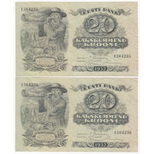 Estonia 20 Krooni 1932 - Consecutive numbers (2)
