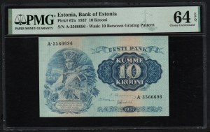 Estonia 10 Krooni 1937 - PMG 64 EPQ Choice Uncirculated