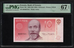 Estonia 10 Krooni 1992 - PMG 67 EPQ Superb Gem Unc