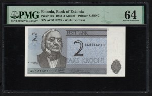 Estonia 2 Krooni 1992 - PMG 64 Choice Uncirculated