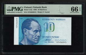 Finland 10 Markkaa 1986 - PMG 66 EPQ Gem Uncirculated