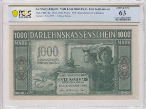 Germany, Kowno (Lithuania / Poland) 1000 Mark 1918 - PCGS 63 CHOICE UNC