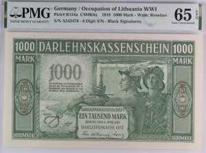 Germany (Lithuania, Kowno (Kaunas)) 1000 Mark 1918 - PMG 65 EPQ Gem Uncirculated