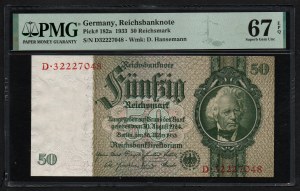 Germany 50 Reichsmark 1933 - PMG 67 EPQ Superb Gem Unc
