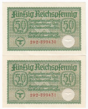 Germany (Third Reich) 50 Reichspfennig ND (1940-1945) - Reichskreditkassenschein - Consecutive numbers (2)