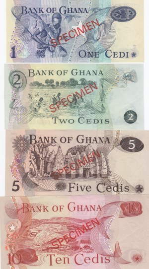 Ghana 1, 2, 5, 10 Cedis 1972-73 - Specimens (4)