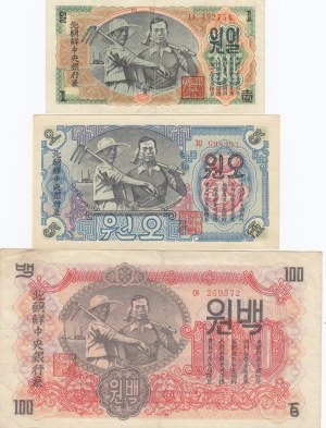 Korea North 1, 5, 100 Won 1947 (3)