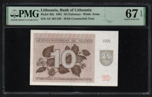Lithuania 10 Talonas 1991 - PMG 67 EPQ Superb Gem Unc
