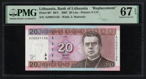 Lithuania 20 Litu 2007 - Replacement - PMG 67 EPQ Superb Gem Unc