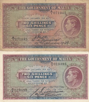 Malta 2 Shillings 6 Pence 1939, 1940 (2)