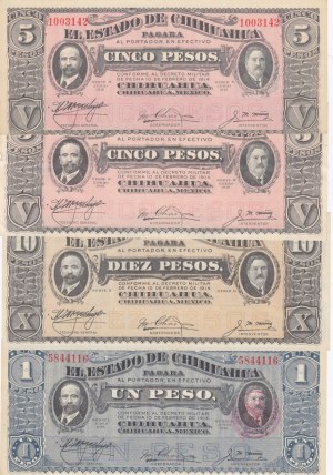 Group of Mexico (Chihuahua) 1914 Banknotes (8)