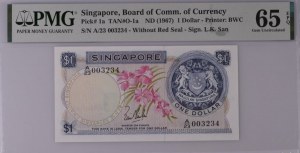 Singapore 1 Dollar 1967, PMG 65 EPQ