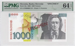 Slovenia 1000 Tolarjev 2000 - Specimen - PMG 64 EPQ Choice Uncirculated