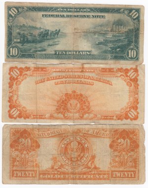 USA 20 & 10 Dollars 1922, 10 Dollars 1914 (3)