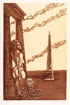 Jan Lebenstein (1930-1999), Kobieta, sfinks i obelisk, 1985