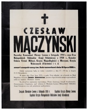 [MĄCZYŃSKI Czeslaw Hourglass] Czeslaw Mączyński : Commander-in-Chief of the Lviv Defense of November 1918 and Commander-in-Chief of the Malopolska Voluntary Army Troops of 1920, Knight of the Order of Virtuti Militari, Cross of Independence with Swords, C