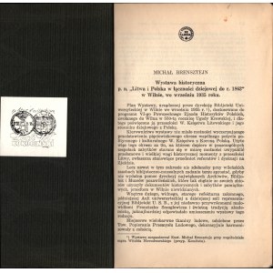 BRENSZTEJN Michał - Wystawa historyczna p. n. Litwa i Polska w łączności dziejowej do r. 1863 w Wilnie, we wrześniu 1935 roku. [Lwów 1936]