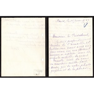 FOCH Julie (Bienvenüe) - List do Prezydenta Rady Ministrów Ignacego Jana Paderewskiego. Dat. Paryż 18 VI 1919 r.