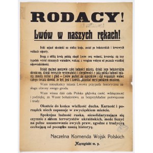 [MĄCZYŃSKI Czesław] Rodacy! Lwów w naszych rękach! [Lwów, 26 XI 1918 r.]