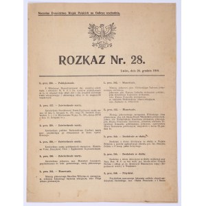 [Naczelne Dowództwo Wojsk Polskich na Galicyę Wschodnią, Armia „Wschód] Rozkaz Nr. 28. Lwów, dnia 26. grudnia 1918.