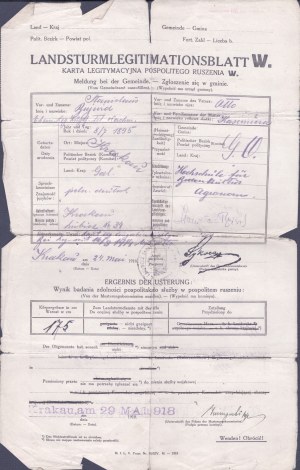 [BUJWID Stanislaw] Identity card of the pospolitego ruszenia. Kraków 29 V 1918