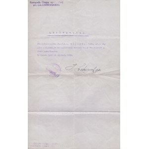 [GEN. JÓZEF LEŚNIEWSKI autograf] Legitymacja dla podporucznika Stanisława Bujwida z dnia 23 stycznia 1919 roku oraz Karta legitymacyjna z C. K. Uniwersytetyu Jagiellońskiego dla Stanisława Bujwida z 1913 roku