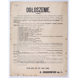 [Lwów] Ogłoszenie z dn. 12 lipca 1916 roku dotyczące przeniesienia stanowisk handlowych z Rynku na plac Strzelecki.