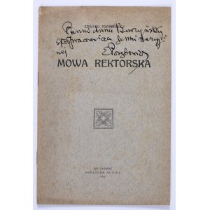 PORĘBOWICZ Edward - Mowa rektorska. Lwów 1925 [dedykacja autora]
