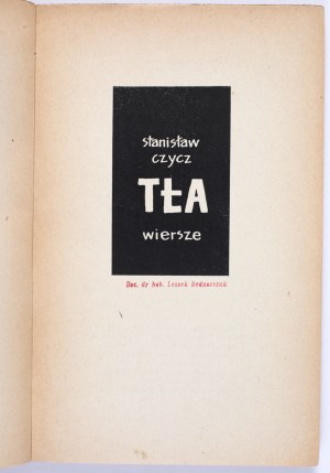 CZYCZ Stanisław - Background. Poems. Cracow 1957. Wydawnictwo Literackie [Debut].