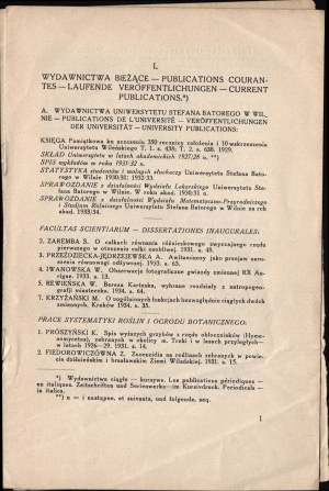 LIST of publications intended for exchange - Vilnius University Bibljothek. 1935.