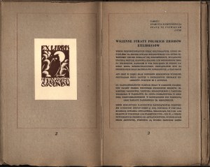 CHWALEWIK Edward - Wartime losses of Polish collections of exlibris. Kraków 1949 - Zaklad Narodowy Imie Ossolińskich.